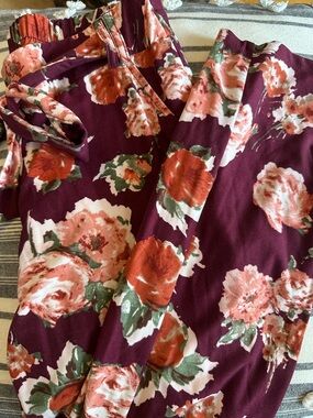 Floral Pants in Burgundy and Rose